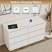 White 6 Drawer Dresser with Led Light and Charging Station for Bedroom