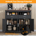 Sideboard Buffet Cabinet with Storage & Shelves, Farmhouse Kitchen Storage Cabinet Wood Coffee Bar Sideboard Cabinet with 4 Doors for Kitchen, Living Room, Entryway, 47" W Black