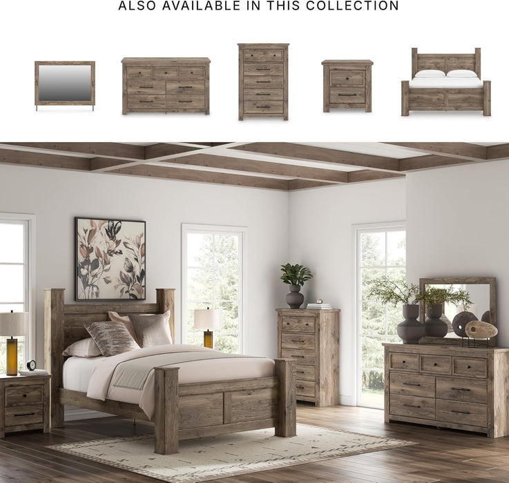 Signature Design by Ashley Keithland King Size Bed Frame with Poster Headboard, Traditional Bedframe in Wood with Hickory Grain Look, Bedroom Furniture, Deep Brown