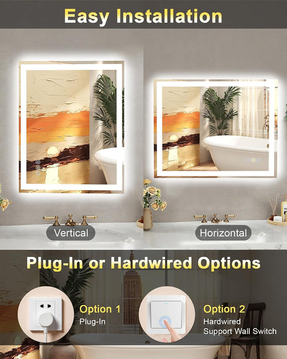 55X36 LED Bathroom Mirror, 6000LM, Separate Front and Back Lights