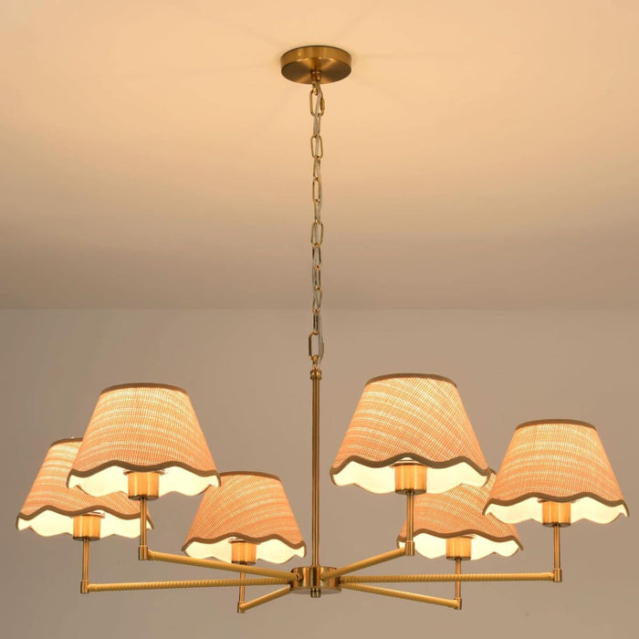 6-Light Boho Rattan Chandelier 39″ Rattan Pendant Light with Hand-Woven Shade Adjustable Height Vintage Dining Room Chandelier for Kitchen Island Living Room Bedroom Foyer E26 Base