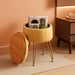 Velvet Ottoman round Footrest Footstools with Storage Space Soft Vanity Chair with Memory Foam Seat Small Side Table Hallway Step Stool 4 Gold Metal Legs with Adjustable Footings Ginger