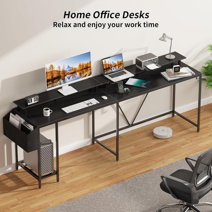 53Inch L Shaped Desk,L Shaped Gaming Desk with Power Outlets & LED Lights, Computer Desk with Monitor Stand & Storage Bag, Home Office Desk Corner Desk with Hooks, Easy to Assemble, Black - ShipItFurniture
