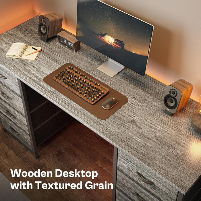54 Inch Computer Desk with 8 Fabric Drawers, Office Desk for Home Office, Study, Gaming Desk with Drawers, Large Storage, Grey - ShipItFurniture