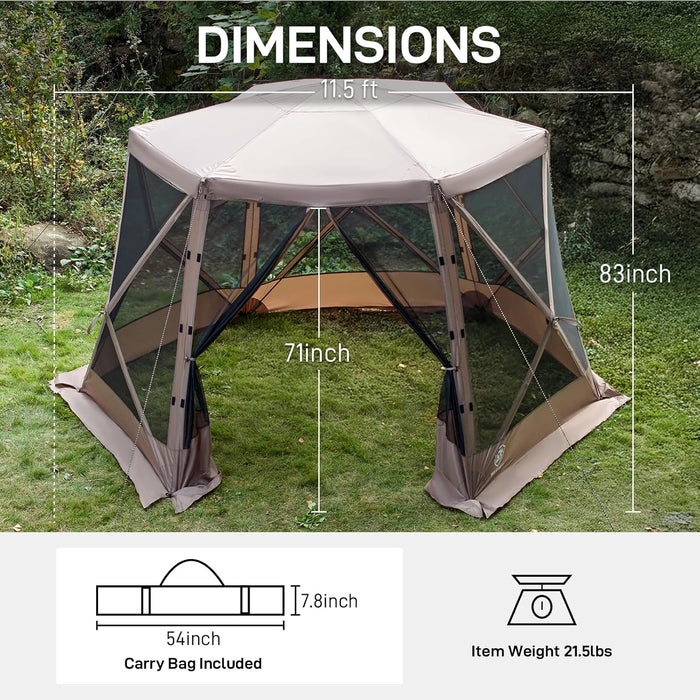 Pop up Screen House Tent for Camping 11.5 X 9.8 Ft, Instant Screened Gazebo Canopy with Netting, Portable Shelter Enclosure for Outdoor, Backyard, Khaki