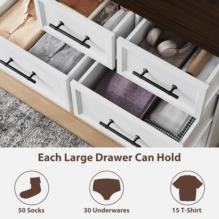 10 Drawer Dresser for Bedroom, 59" Wide Farmhouse Chest of Drawers with Brushed Metal Handle, Wood Dresser TV Stand, Closet Organizers and Storage Cabinet for Bedroom, Living Room, White