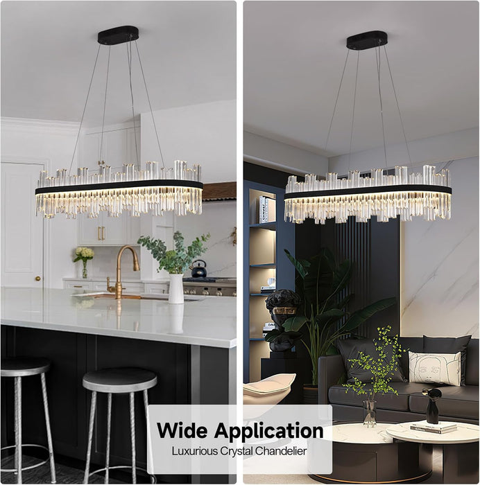 Black Linear Crystal Chandeliers 39Inch Dining Room