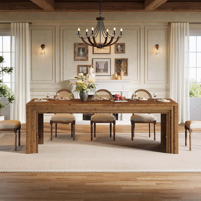 Solid Wood Dining Table for 6/8/10 79-Inch Long Kitchen Table, Farmhouse Rectangular Dining Room Table for Kitchen, Living Room, Home Office, Walnut Brown