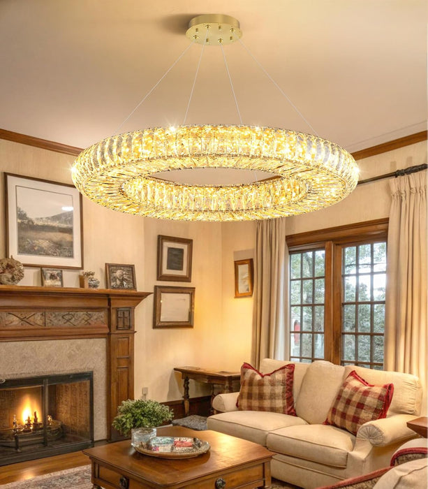 23.6'' Modern LED Ring Pendant Light Dimmable Crystal Chandelier for Dining Room Living Room Bedroom Gold