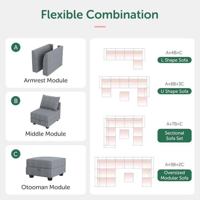 Modular Sectional Sofa with Storage Chaise