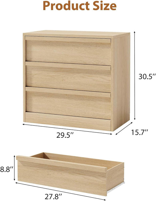 3 Dresser for Bedroom, 30.5" Tall Dresser, Freestanding Vertical Drawer with Storage, Wooden Closet Chest Storage for Living Room, Hallway, Entryway, Natural Oak