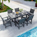 Wood Grain 7-Piece Outdoor Dining Set, Spacious HDPE Outdoor Furniture, Durable Patio Table and Chairs Set with Armrests and Umbrella Hole, Gray
