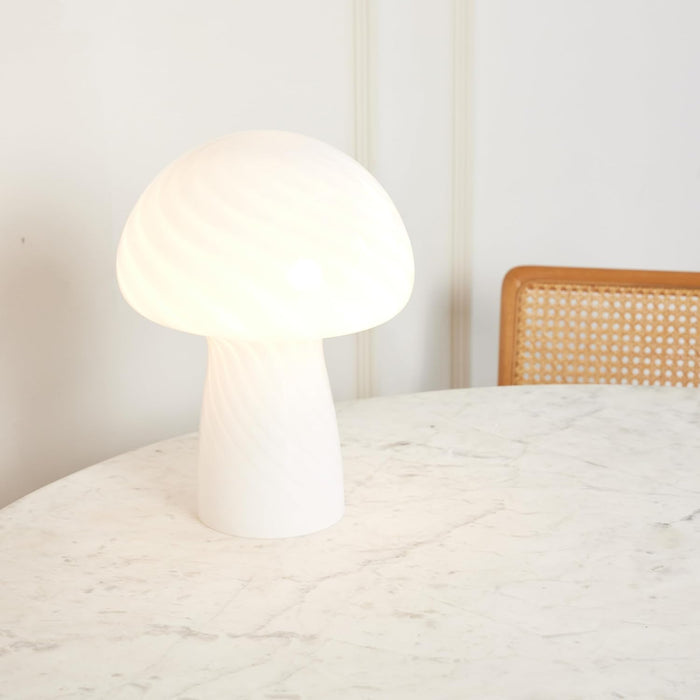 Mushroom Table Lamp 12.75" - Elegant Modern Glass Lamp for Bedside Tables, Nightstands, Desks, Bookshelves - Cozy Ambient Night Light with Warm White Lamp Living Rooms, Bedrooms - White