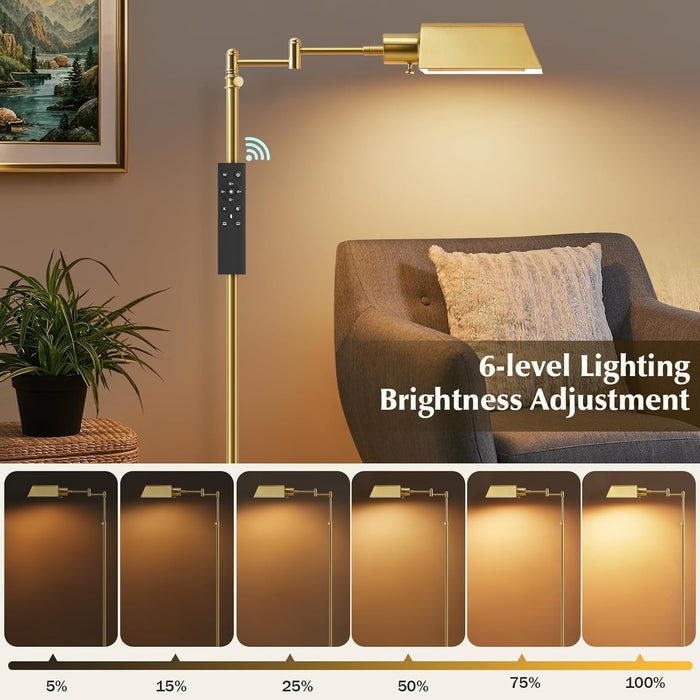 Traditional Height Adjustable Pharmacy Floor Lamp with 350° Swing Arm, Color Temperature Adjustable Standing Lamp Metal Shade for Living Room Reading House Bedroom Home Office(Gold)
