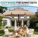 11FT 3-Tiers Patio Umbrella with Valance, Outdoor with Crank, Large Outdoor Market Umbrellas Vented with 8 Sturdy Ribs, Patio Table Umbrellas for Garden, Deck, Backyard, Pool, Beige