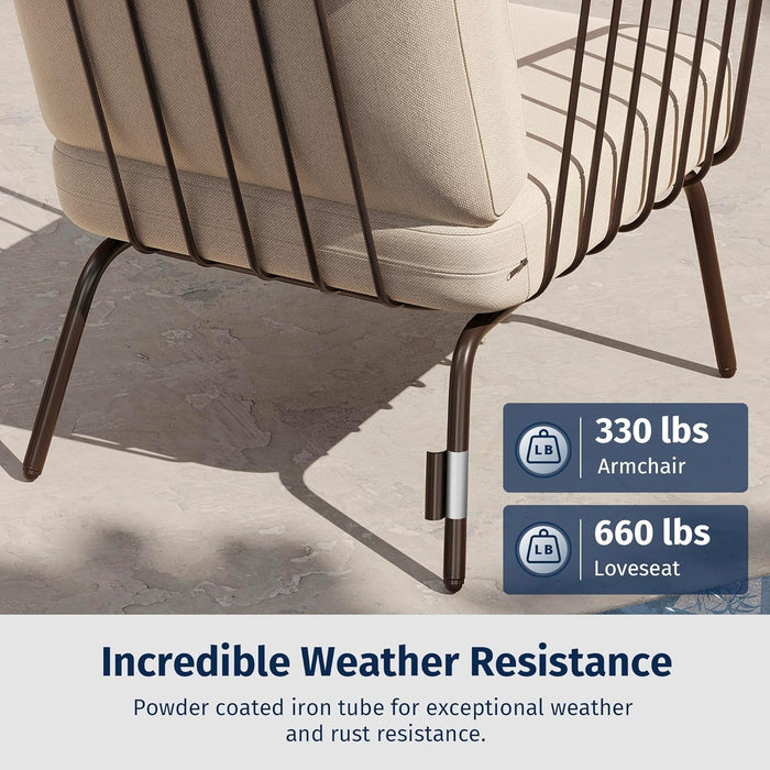 4-Piece Plaza Patio Furniture Set, Outdoor Furniture with Thick Cushion Sofa and Coffee Table, Modern Patio Conversation Set for Garden, Backyard and Porch, Brown & Beige