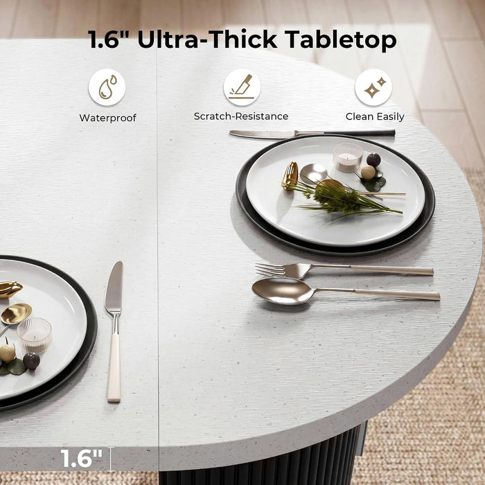 71" Oval Dining Table with Storage, Fluted Base, Black | Seats 4-6 for Daily Dining and up to 8 for Gatherings; 397 Lb Capacity, Hidden Storage, and Faux Quartz Finish.