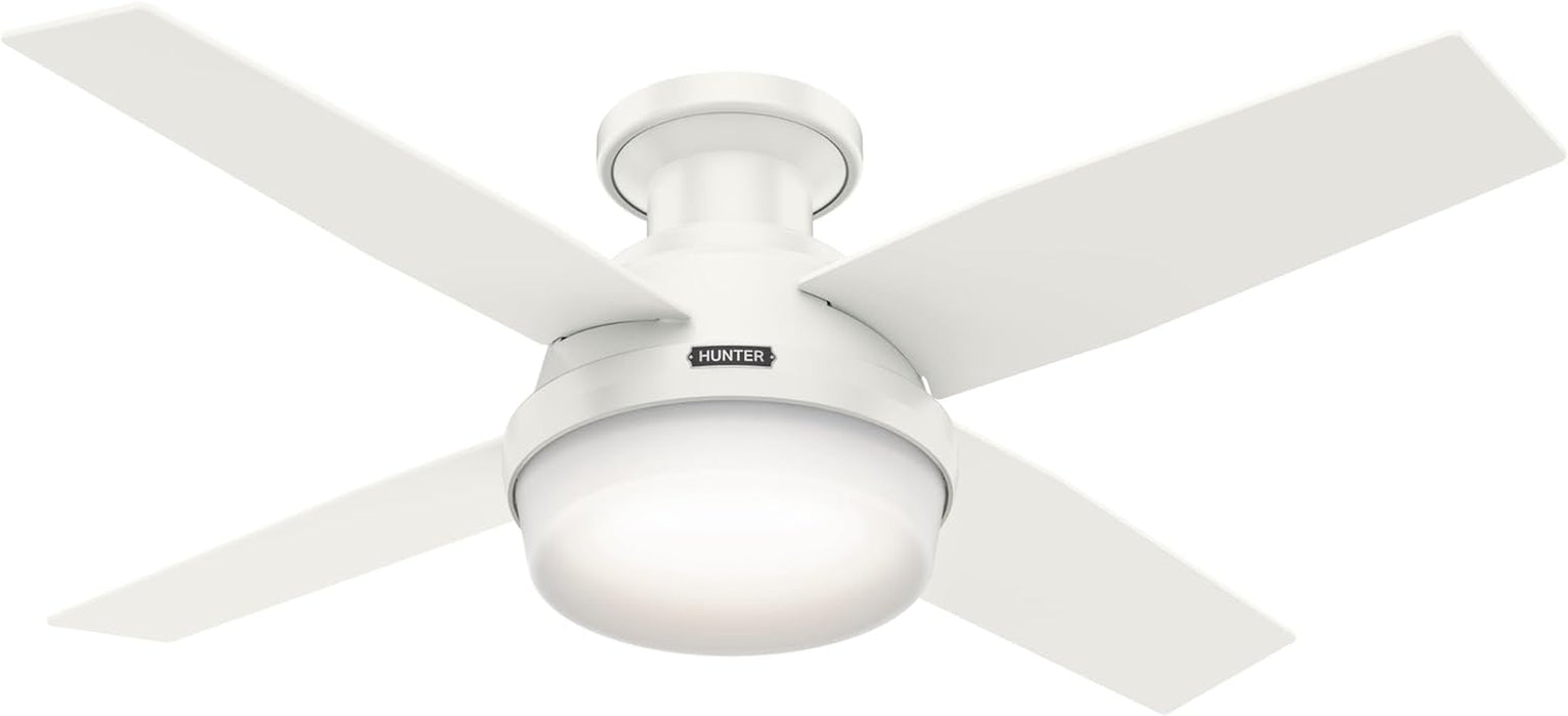 Fan Dempsey Low Profile Ceiling Fans with Lights and Remote, Flush Mount Ceiling Fan with Lights, Metal, Fresh White, 44 Inch LED