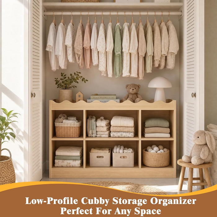 Scalloped 6 Cube Storage Organizer, 3-Tier Short Cube Bookshelf 46"