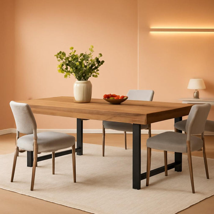 Farmhouse Dining Table for 4-6 People, 55 Inches Industrial Rectangular Kitchen Dinner Table with Heavy-Duty Metal Legs for Home, Dining Room, Small Space, Rustic Brown