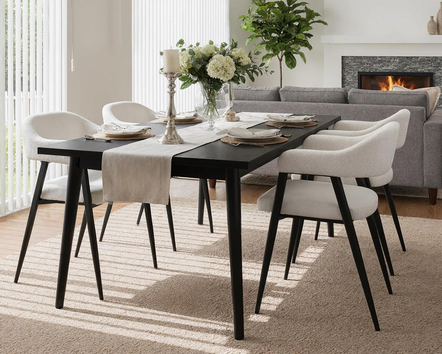 Modern Dining Room Arm Chairs Set of 4, Faux Sherpa Boucle Upholstered Barrel Dining Chairs with Arms Mid-Century White Accent Chair with Metal Legs, Open-Back Kitchen Side Chair for Living Room