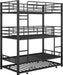 Metal Twin Size Triple Bunk Bed with Trundle for 4, Bunk Beds with 2 Ladders & Guardrails, Convertible to 3 Separate Beds for Kids Teens, Space-Saving, Black