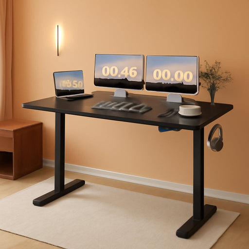 Electric Height Adjustable Standing Desk Large 55 X 24 Inches Sit Stand up Desk Home Office Computer Desk Memory Preset with T-Shaped Metal Bracket, Black