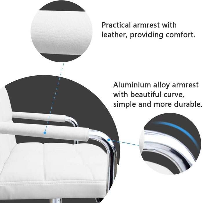 Desk Chair Modern Office Chair with Wheels PU Leather Mid-Back Rolling Chair for Office, Teen, and Bedroom Desks (White)