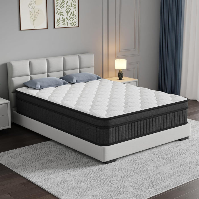 14 Inch Queen Size Mattress, Individually Wrapped Pocket Spring Mattress in a Box, Medium Firm, Breathable Skin-Friendly Knit Cover with Fireproof Sponge, Pressure Relief & Motion Isolation,White