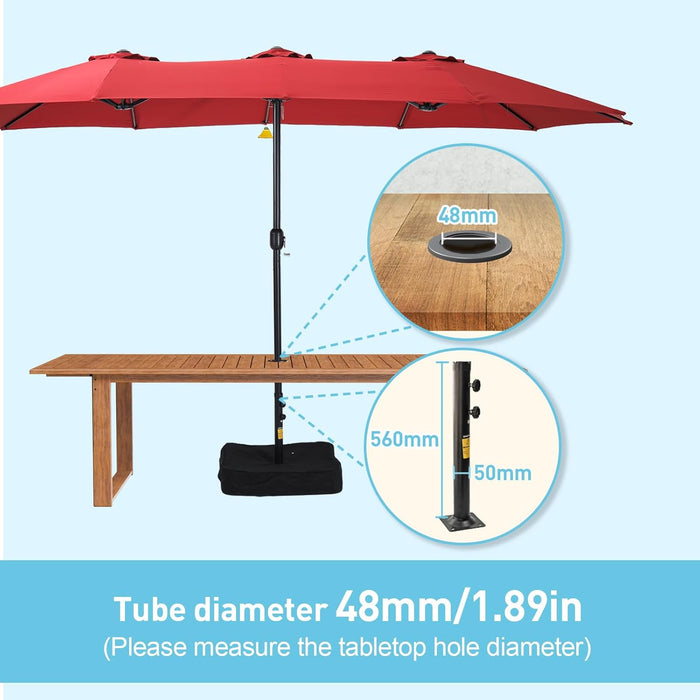 15Ft Large Patio Umbrella, Double Sided Extra Large Umbrella with Base, Rectangular Patio Umbrella Double-Sided Umbrella for Yard Lawn Garden, Red