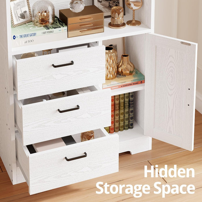 71In Tall BookshelfStorageUnit With Doors And Drawers
