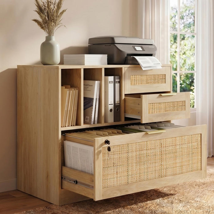 Three Drawer Locking File Cabinet Woodgrain Finish