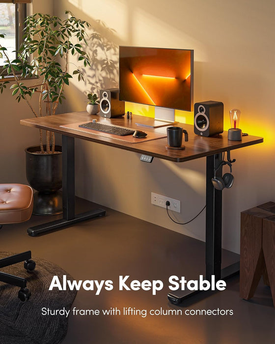 Electric Standing Desk, Height Adjustable Stand up Desk, 55 X 24 Inches Sit Stand Home Office Desk, Computer Desk, Black Walnut