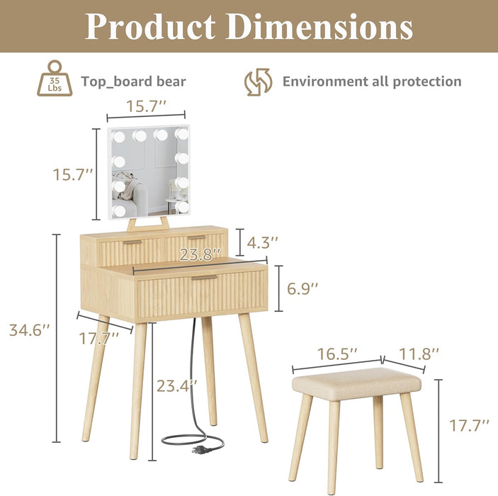 Compact Vanity Desk With Hollywood Mirror Lighting