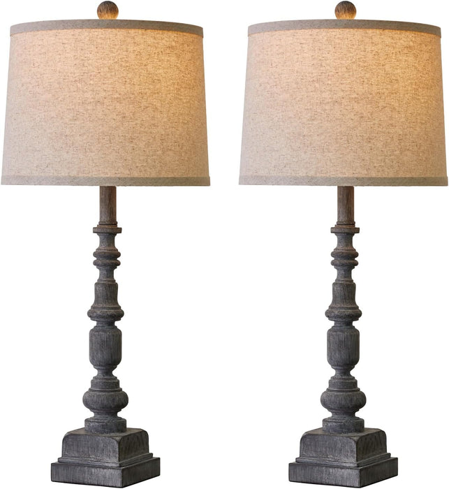 27.75" Farmhouse Table Lamps Set of 2, USB A+C, Rustic Tall Table Lamp for Living Room, Traditional Rustic Lamps Bedside Lamps for Bedroom Office End Table, Antique Grey