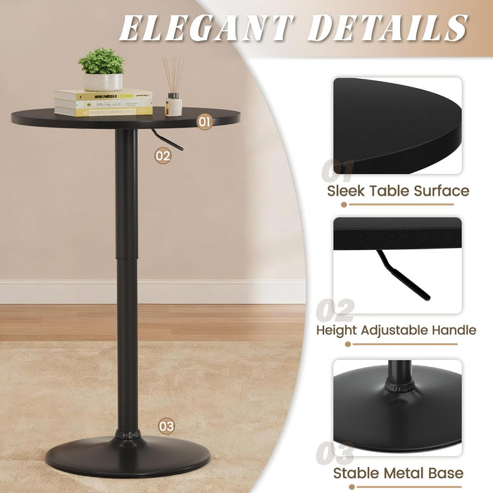 round Bar Table, Adjustable Height and 360° Swivel Pub Table, Cooktail Table for Bar, Bistro, Dining Room, Black
