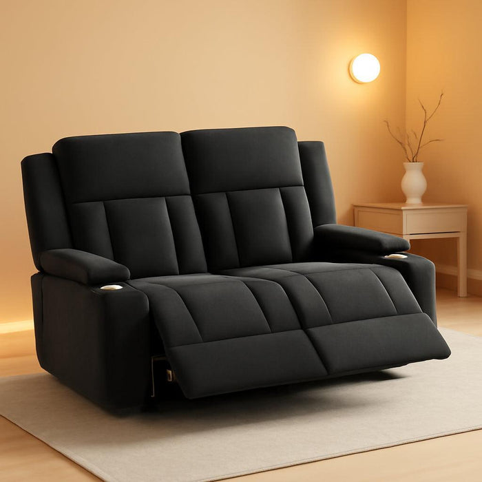 Recliner Loveseat Sofa with Cup Holders, 2-Seater Fabric Reclining Couch, Manual Recliner Wall Hugger for Living Room, Small Spaces, Home Theater (Dark Gray)