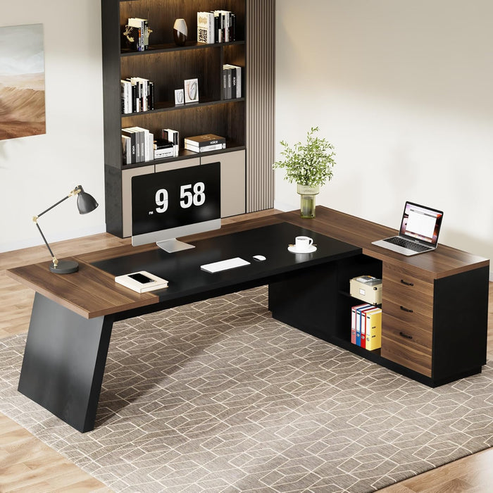 78Inch Executive Desk Featuring Ample Storage Cabinets