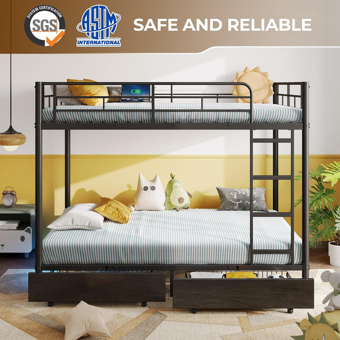 Metal Bunk Bed FullOverFull USB Charging MatteBlack