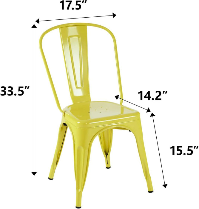 Metal Dining Chair Farmhouse Tolix Style for Kitchen Dining Room Café Restaurant Bistro Patio, 18 Inch, Stackable, Waterproof Indoor/Outdoor (Sets of 4) (Steel Seat, Yellow)