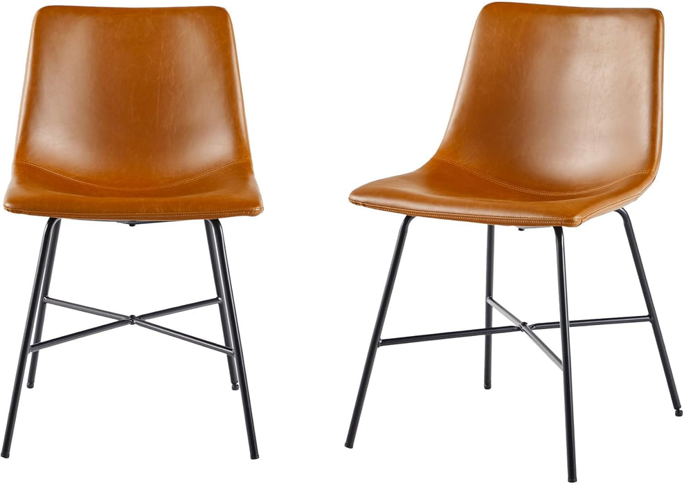 Mid-Century Upholstered Dining Chair with Metal X Base, Set of 2, Whiskey Brown