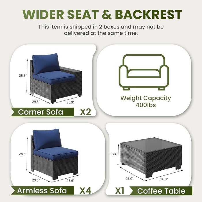 7-Piece Outdoor Patio Furniture Set, 6-Seat All-Weather PE Rattan Wicker Patio Sectional Furniture Set with Coffee Table, 450 Lb Capacity