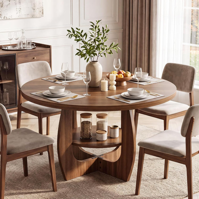 47.2"-58.7" Extendable round Dining Table for 4-6 with Storage Shelf