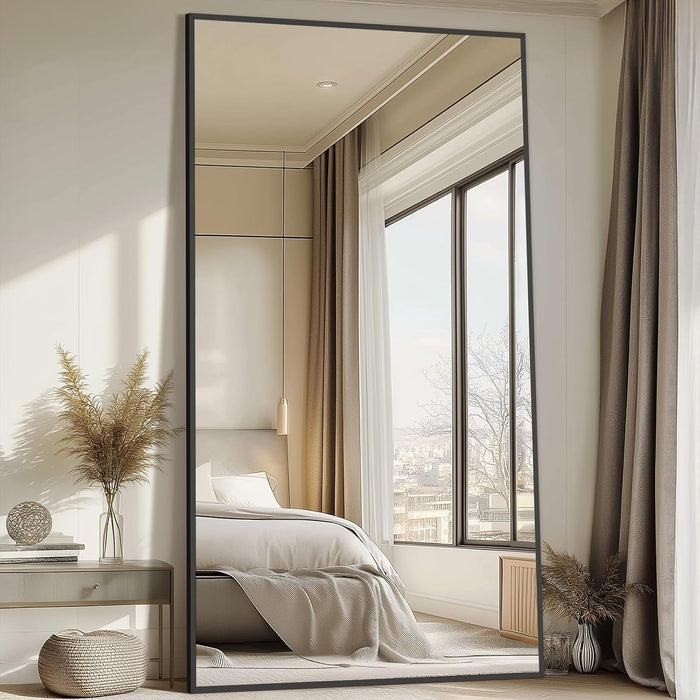 82"X44" Black Full Length Mirror, Large Floor Mirror with Stand