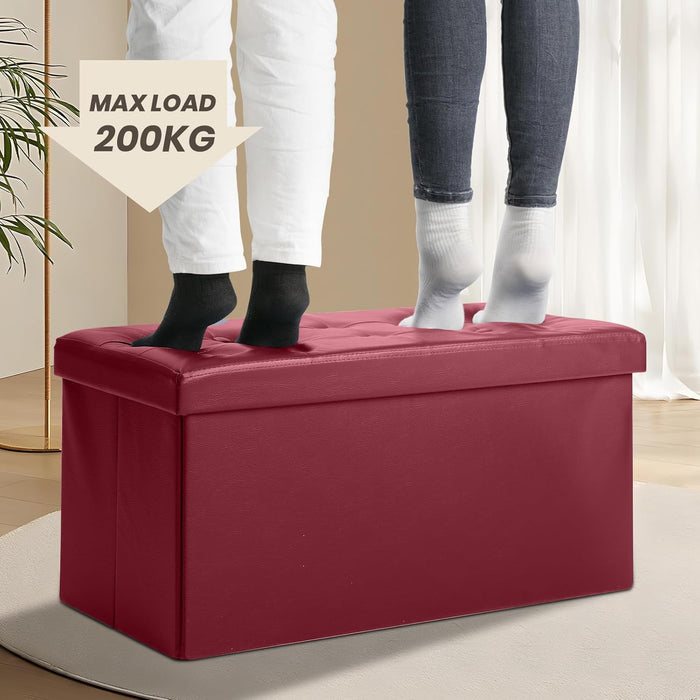 Ottoman Bench with Storage 30X15X15 Inches White Ottoman for Room Folding Leather Footrest Footstool Rectangle Collapsible Furniture with Lid for Bedroom Living Room Burgundy