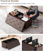 Storage Ottoman Bench, 43 Inches Folding Ottoman with 2 Dividers, PU Leather Foot Rest, End of Bed Bench, Storage Chest for Living Room, Bedroom and Entryway, Brown