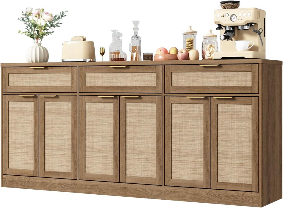 70" Rattan Sideboard Buffet Cabinet, Large Credenza Storage Cabinet