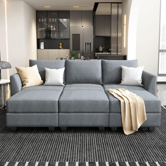 Bluish Grey Transformable Sleeper Sofa With Storage