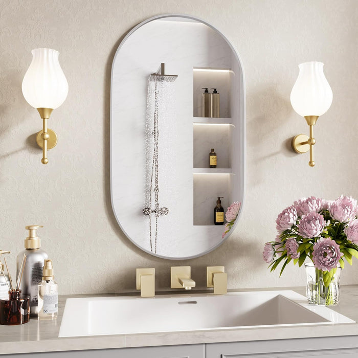 Oval Bathroom Mirror,20X28'' Silver Mirror,Wall Mirror,Bathroom Mirror Oval,Pill Shaped Mirror,Entryway (Silver)