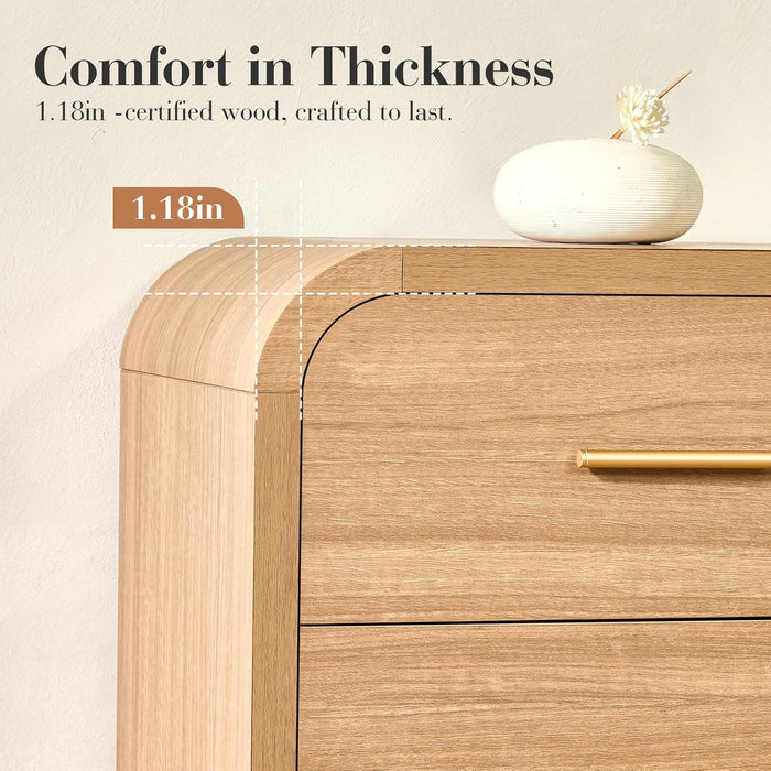 Curved 9-Drawer Dresser for Bedroom, 63" Wide Modern Chest of Drawers, Vanity Desk TV Stand for Living Room, Closet Storage Drawers Coffee Table Bedside Table End Table, Oak